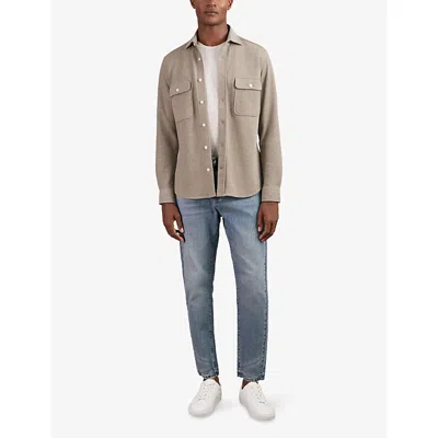 Reiss Oatmeal Brown Melange Forsithe Textured Twin Pocket Cotton Blend Overshirt In Silver