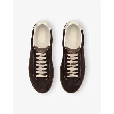 Brunello Cucinelli Suede Low-top Sneakers Contrast Detail In Brown