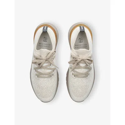 Brunello Cucinelli Beige Knit Sneakers Round Tip In Neutral