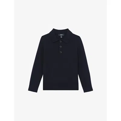 Reiss Navy Trafford Half-button Wool Polo Shirt 3-9 In Blue