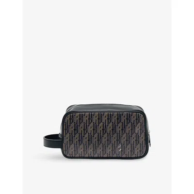 Reiss Mens Grey Multi Jones Monogram Coated-canvas Wash Bag In Gray