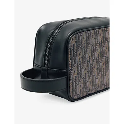 Reiss Mens Grey Multi Jones Monogram Coated-canvas Wash Bag In Gray