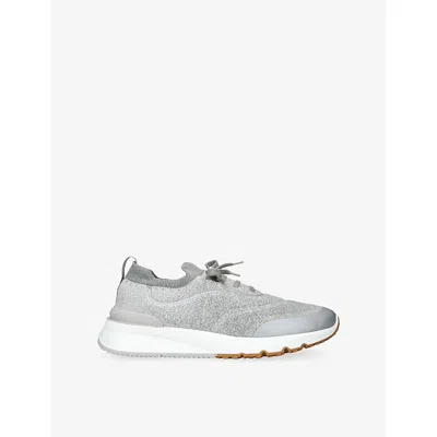 Brunello Cucinelli Techno Cotton Knit Runners With Heat Tape In Gray