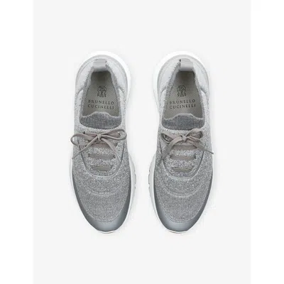 Brunello Cucinelli Techno Cotton Knit Runners With Heat Tape In Gray