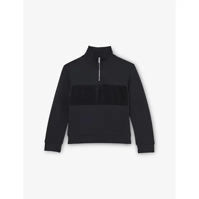 Reiss Selin Half-zip Stretch-woven Sweatshirt 9-13 Years Navy Blu In Black