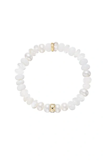 Sheryl Lowe White Mix Bracelet With Scattered Diamond Rondelle In Metallic