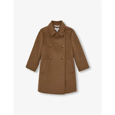 Reiss Camel Mabel Double-breasted Wool Blend Coat 3 In Brown