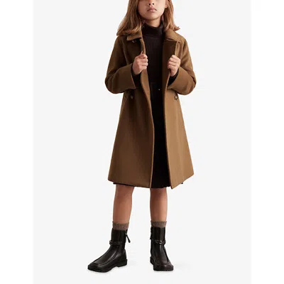 Reiss Camel Mabel Double-breasted Wool Blend Coat 3 In Brown