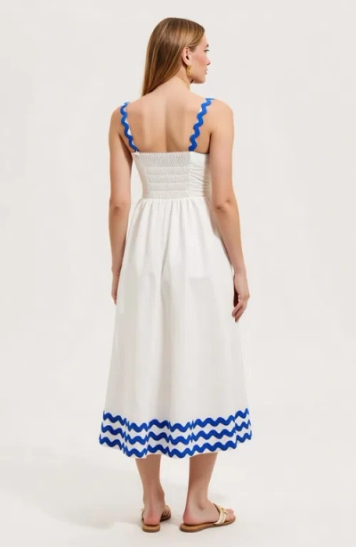 Modenaire Scalloped Strap Maxi Dress With Wave Trim And A-line Silhouette In White