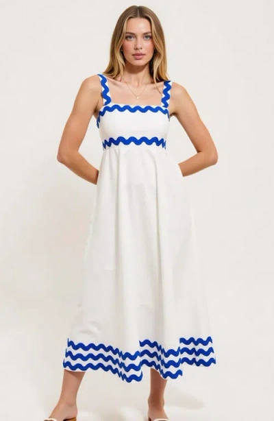 Modenaire Scalloped Strap Maxi Dress With Wave Trim And A-line Silhouette In White