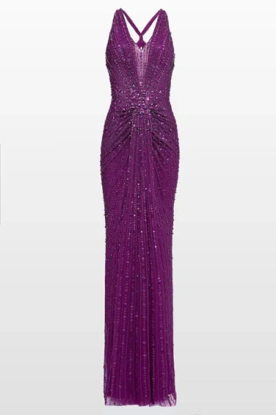 Jenny Packham Lana Sequin-embellished V-neck Maxi Dress In Purple