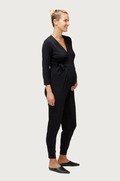 Nom Maternity Amabella Wrap-front Jumpsuit In Black