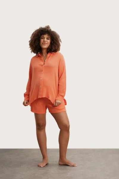 Nom Maternity The Easy Maternity Button-up Shirt In Orange