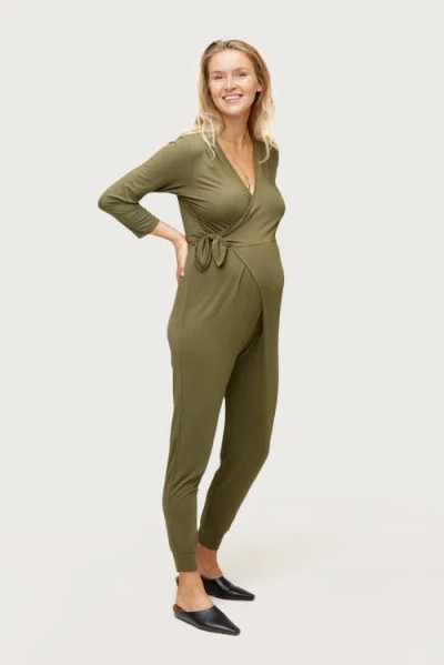 Nom Maternity Amabella Wrap-front Jumpsuit In Green