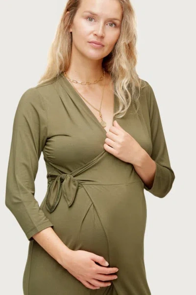 Nom Maternity Amabella Wrap-front Jumpsuit In Green
