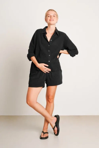 Nom Maternity The Easy Maternity Button-up Shirt In Black