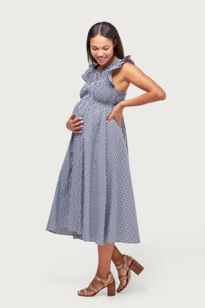 Nom Maternity Harper Smocked During + After Dress In Blue