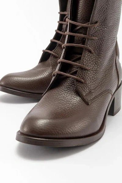 Forever & Always Shoes Lana Leather Block Heel Boot In Brown