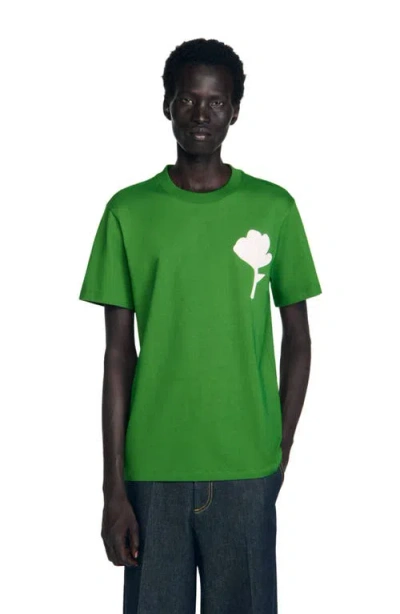 Sandro T-shirt With Flower Patch In Green