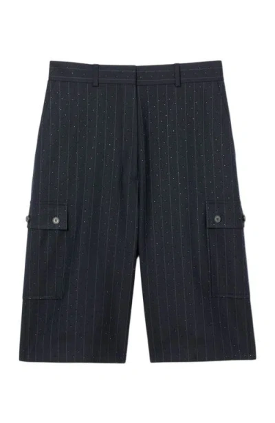 Sandro Rhinestone Pinstripe Long Shorts In Blue