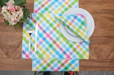 C & F Home C&f Home Easter Spring Blossom Pastels Plaid Printed Cloth Napkins Set Of 6 In Multi