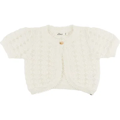 Oh Baby ! Shell Stitch Juliet Pointelle Short Sleeve Cardigan In White
