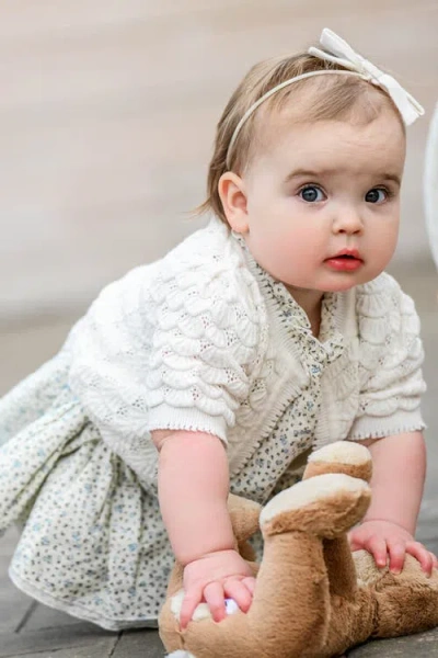 Oh Baby ! Shell Stitch Juliet Pointelle Short Sleeve Cardigan In White