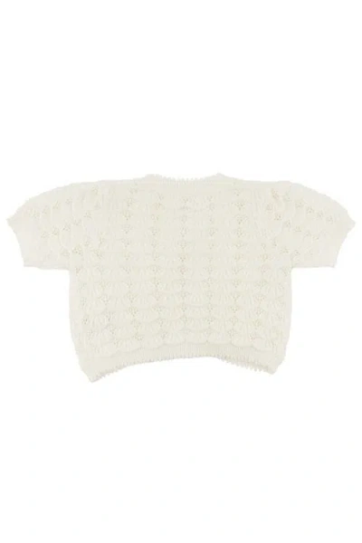 Oh Baby ! Shell Stitch Juliet Pointelle Short Sleeve Cardigan In White