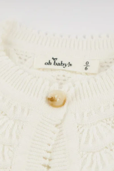 Oh Baby ! Shell Stitch Juliet Pointelle Short Sleeve Cardigan In White