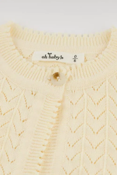 Oh Baby ! Wave Stitch Juliet Pointelle Short Sleeve Cardigan In Neutral