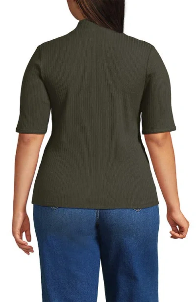 Lands' End Elbow Sleeve Pointelle Rib Mock Neck In Green