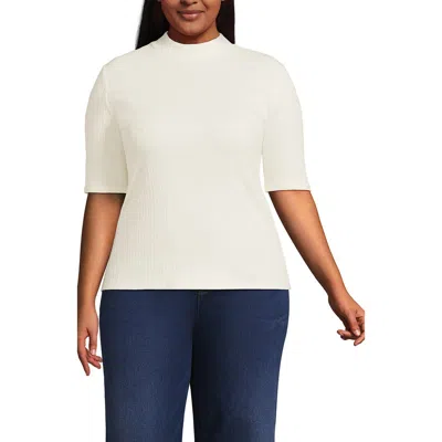 Lands' End Elbow Sleeve Pointelle Rib Mock Neck In White