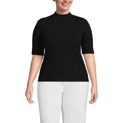 Lands' End Elbow Sleeve Pointelle Rib Mock Neck In Black