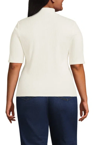 Lands' End Elbow Sleeve Pointelle Rib Mock Neck In White