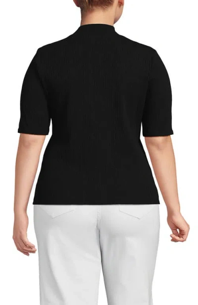 Lands' End Elbow Sleeve Pointelle Rib Mock Neck In Black