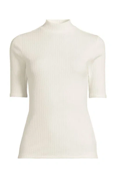 Lands' End Elbow Sleeve Pointelle Rib Mock Neck In White