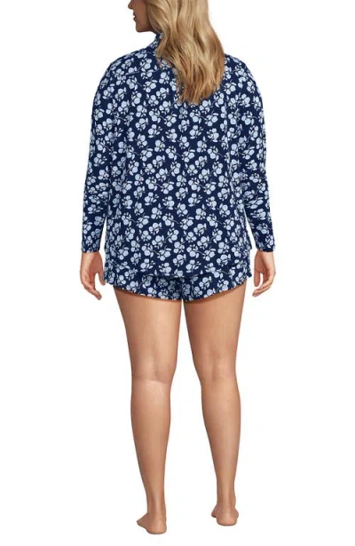 Lands' End Cooling 3 Piece Pajama Set In Blue