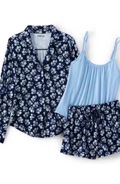 Lands' End Cooling 3 Piece Pajama Set In Blue