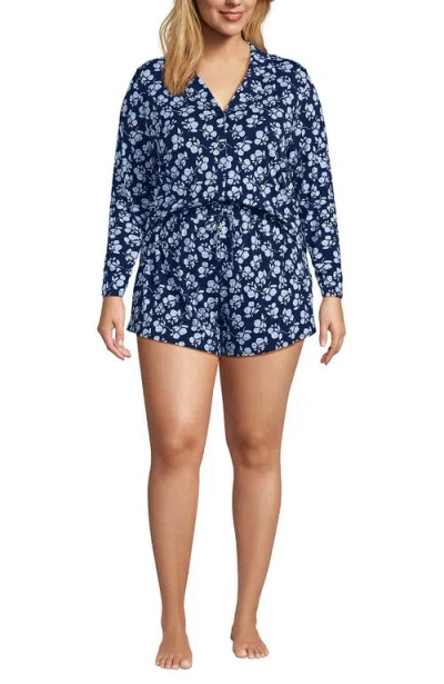 Lands' End Cooling 3 Piece Pajama Set In Blue