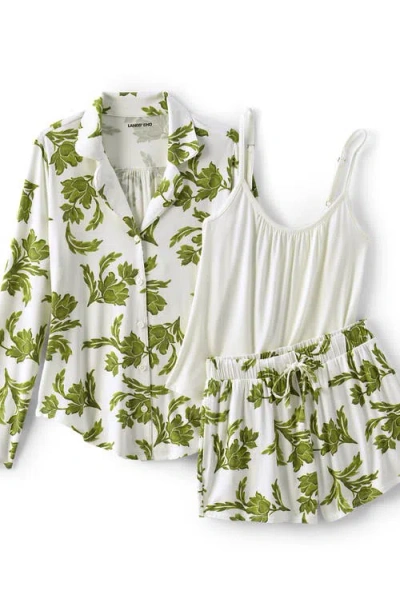 Lands' End Cooling 3 Piece Pajama Set In Green