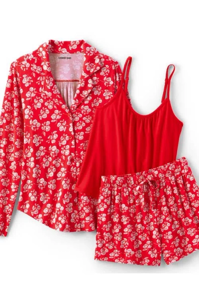 Lands' End Cooling 3 Piece Pajama Set In Red