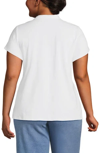 Lands' End Short Sleeve Lightweight Jersey Button Pintuck Top In White