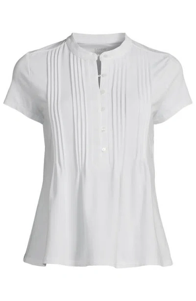 Lands' End Short Sleeve Lightweight Jersey Button Pintuck Top In White