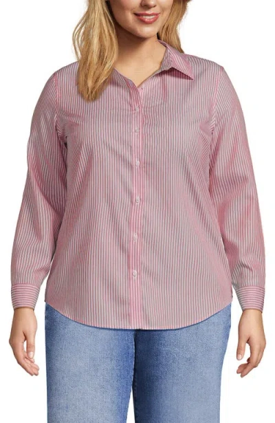 Lands' End Plus Size No Iron Button Front Shirt In Pink