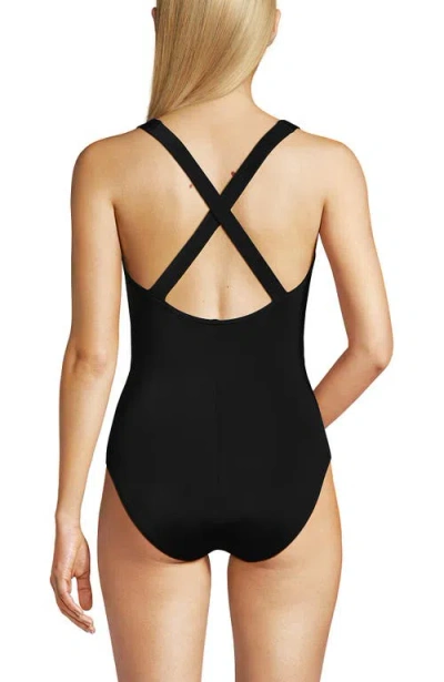Lands' End D-cup Chlorine Resistant X-back High Leg Soft Cup Tugless Sporty One Piece Swimsuit In Black