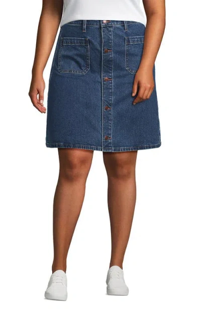 Lands' End Soft Denim Mid Rise Button Through Mini Skirt In Blue