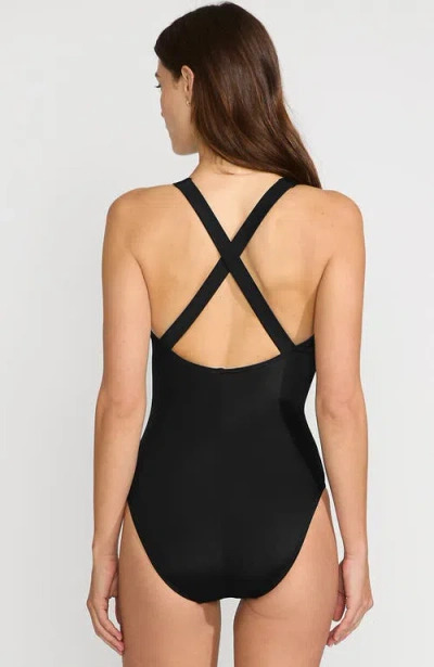 Lands' End D-cup Chlorine Resistant X-back High Leg Soft Cup Tugless Sporty One Piece Swimsuit In Black