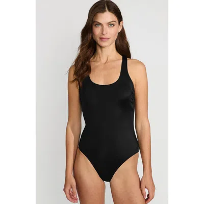 Lands' End D-cup Chlorine Resistant X-back High Leg Soft Cup Tugless Sporty One Piece Swimsuit In Black