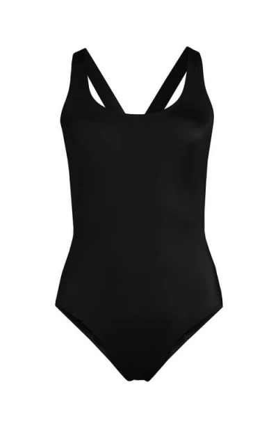 Lands' End D-cup Chlorine Resistant X-back High Leg Soft Cup Tugless Sporty One Piece Swimsuit In Black