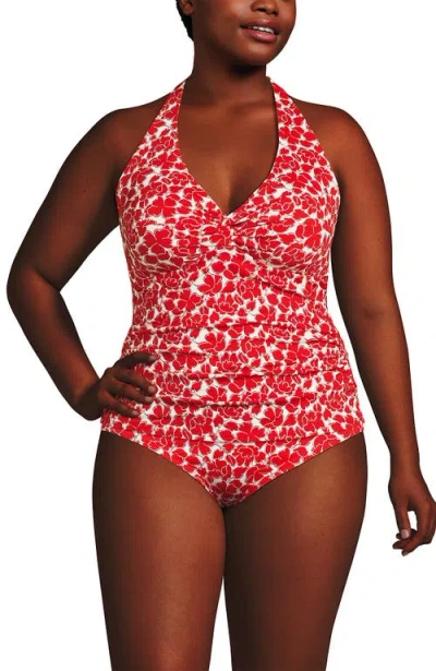 Lands' End Twist Halter Tankini Top In Red